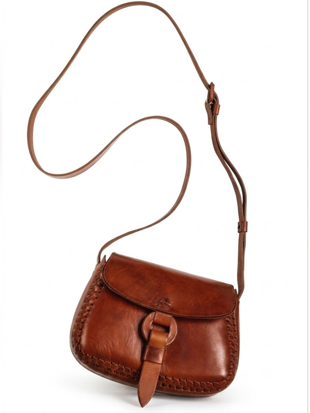 Vintage Handmade Leather Saddle Bag Crossbody Tooled Braided Boho Western Brown